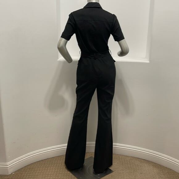 A.L.C. Livingston Short Sleeve Belted Button Front Belted Black Jumpsuit - Picture 11 of 12